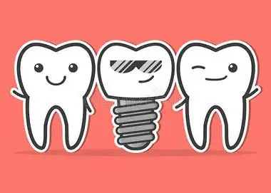 卡通种植牙和牙齿.