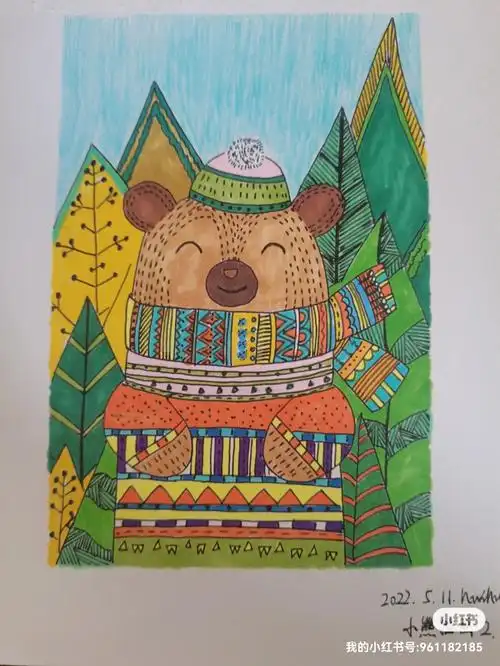 儿童创意美术  彩色线描画#创意美术儿童画