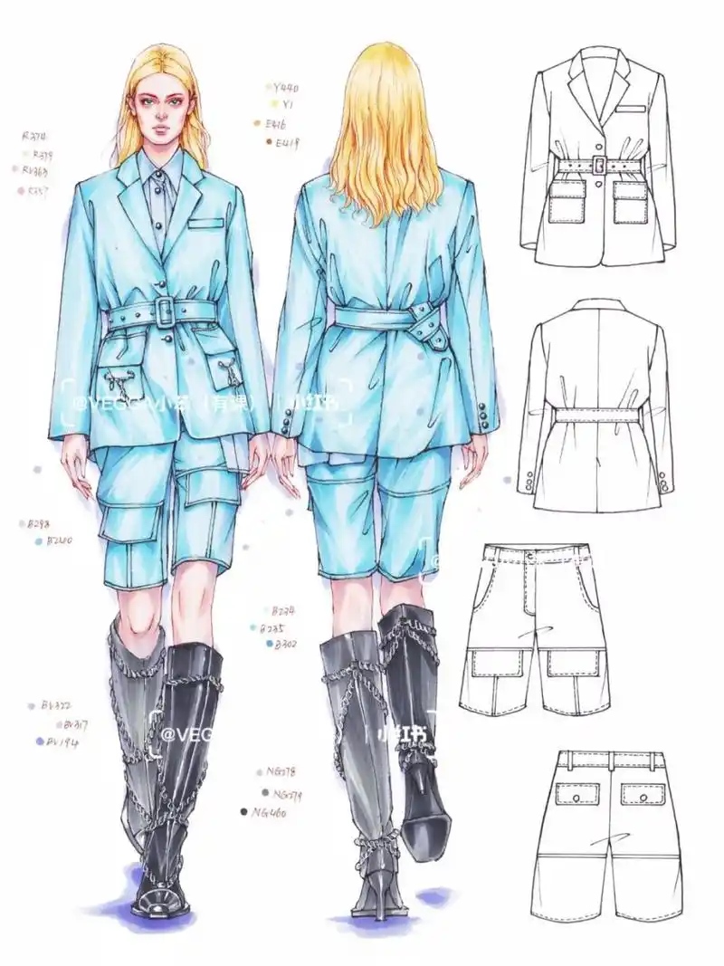 马克笔正反面职业装效果图