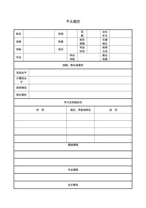 个人简历表格空白word下载