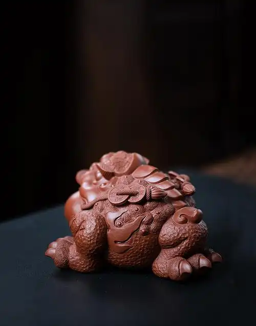 宜兴紫砂茶宠招财金蟾将军蟾三足金蟾蟾蜍茶具配件大红袍雕塑可养