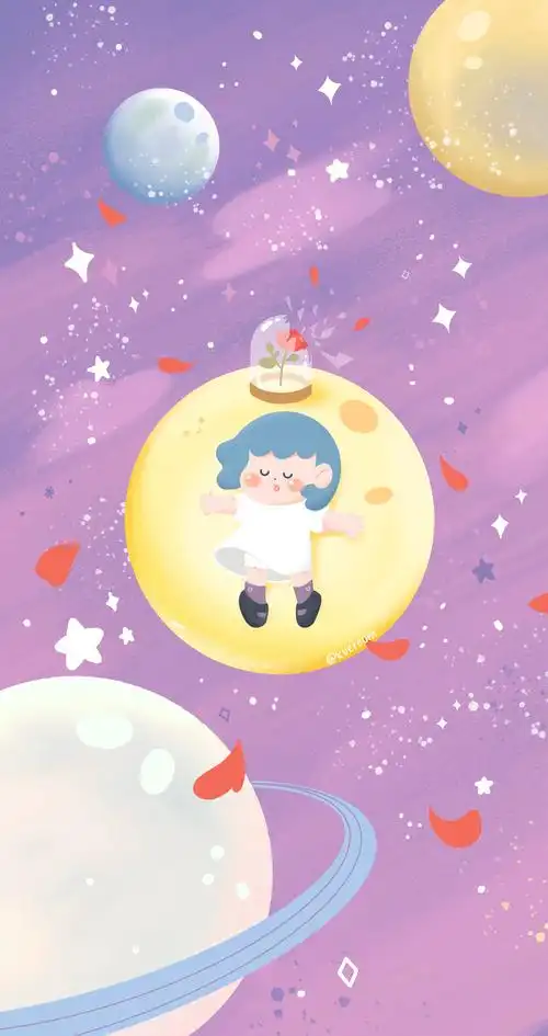 紫色星空梦幻少女插画手机壁纸
