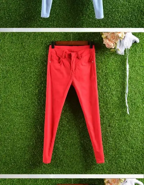 夏季薄款彩色裤子女纯棉弹力紧身九分牛仔裤小脚糖果色显瘦九分裤