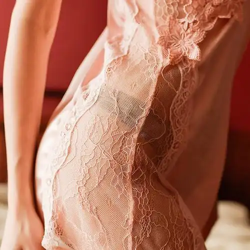 性感睡衣女春秋吊带蕾丝睡裙两件套火辣诱惑透明冰丝绸睡袍家居服