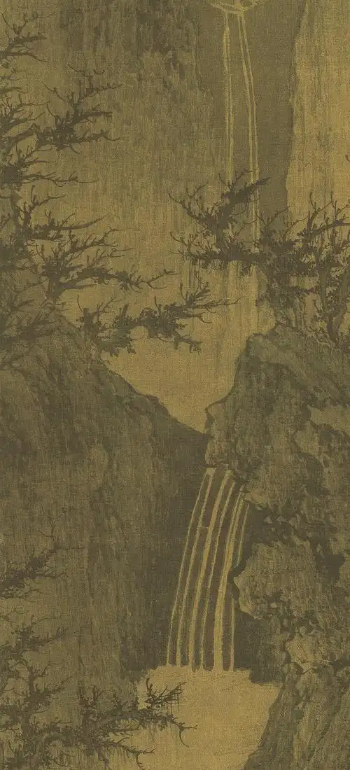 北宋李成晴峦萧寺图绢本国画临摹有局部图