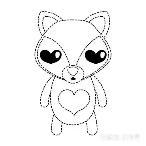 虚线形状迷人的狐狸可爱的野生动物矢量插图