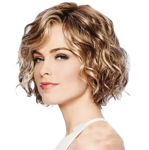 玫瑰网欧美白人假发 女士蓬松渐变短卷发发型高档假头套厂家wig