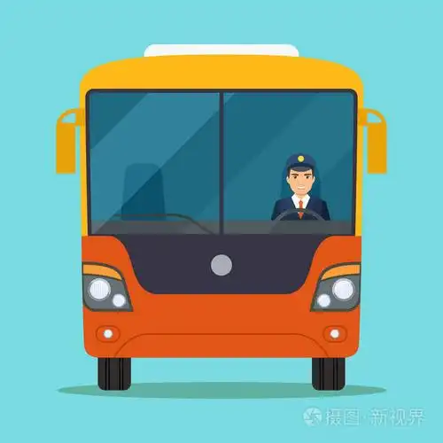 乘客公共汽车,窗户里有微笑的司机. 矢量平面样式插图