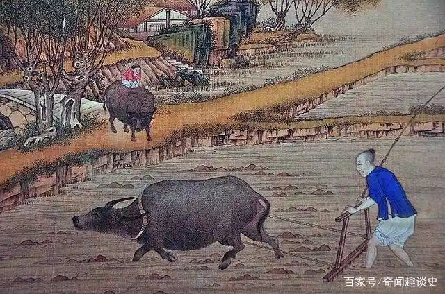 古代画作中耕作的农民