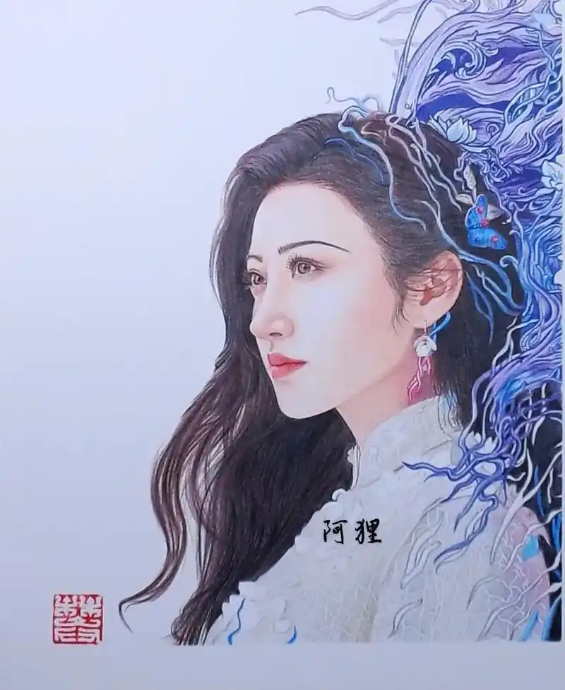 彩铅手绘人物景甜司藤