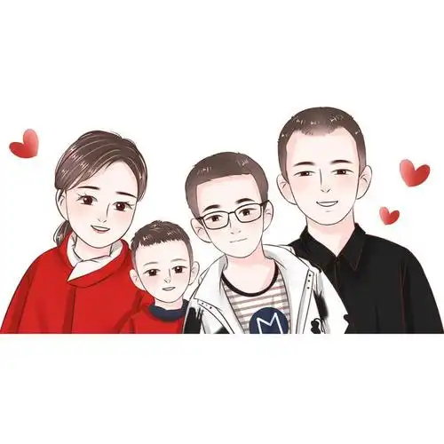 全家福图片设计,一家四口卡通头像,好看吗?