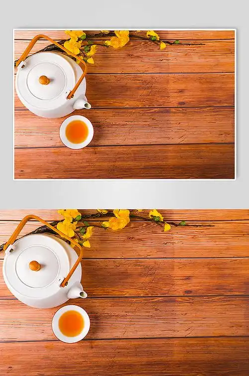 白色茶壶茶杯春节物品元素背景摄影图片