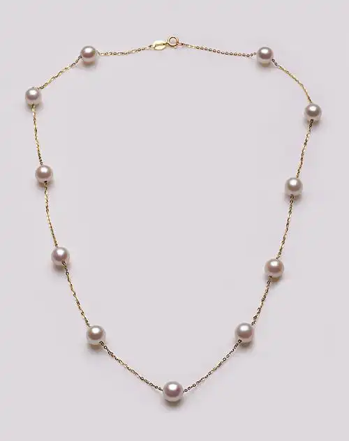 18k黄金镶天然珍珠项链满天星正圆6.5-7mmbzx110(附质检证书)