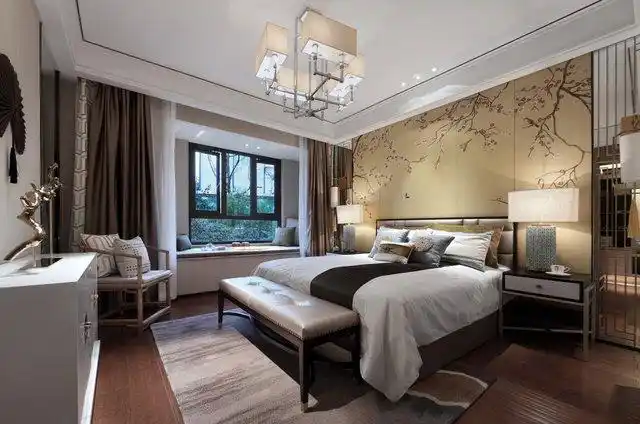 床品 吊灯 窗帘 142㎡新中式卧室装修效果图