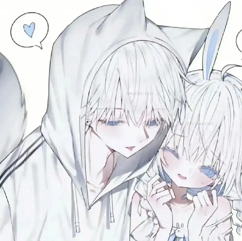 情侣头像 白色头发,都是一样的人物.四对情侣头像.