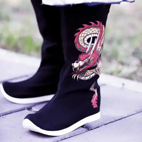 春秋汉鞋新款古风男汉服靴子武侠服古代朝靴子明宋显瘦内增高皂靴透气