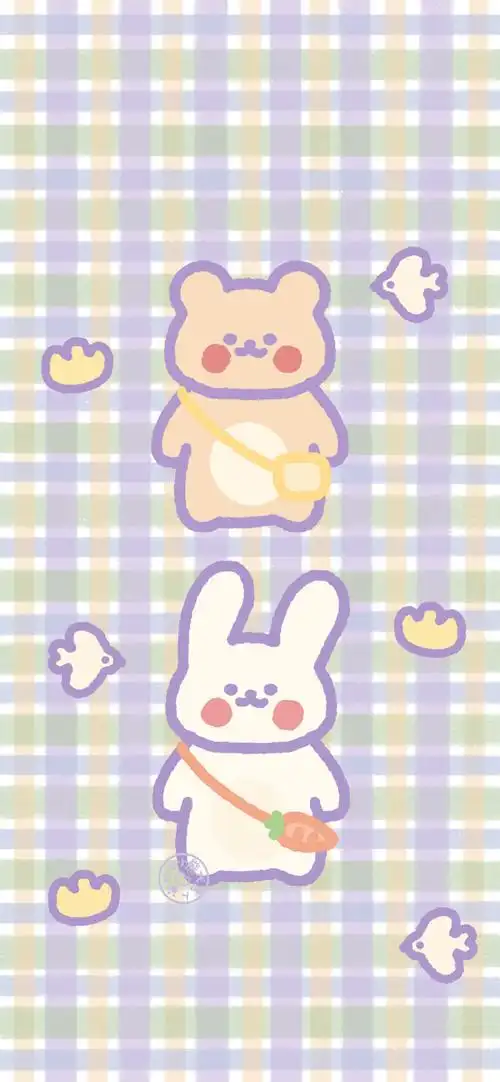 少女心可可爱爱软萌油画壁纸紫色手绘小兔小熊超萌全屏壁纸仙女加关注