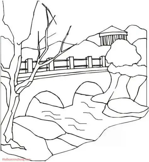 小桥流水简笔画风景江南水乡小桥流水简笔画