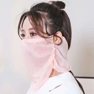 蒙面口罩面纱薄纱护颈沙滩口围脖子防晒透气口罩
