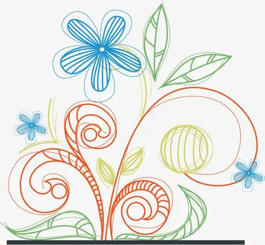 铅笔花矢量彩色线条简笔花