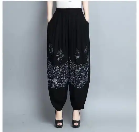 灯笼裤女新款民族风休闲裤子夏季大码宽松显瘦阔腿萝卜哈伦裤 - 17网