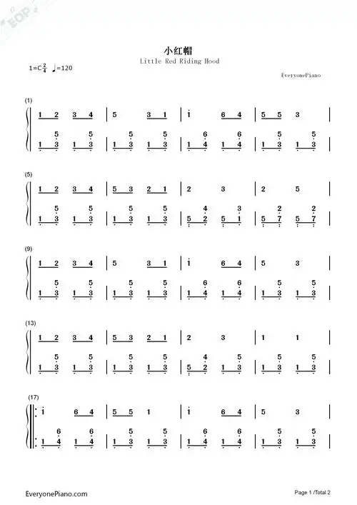 小红帽双手简谱预览1