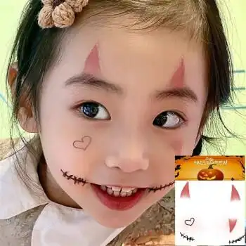 小恶魔娃娃妆容万圣节纹身贴可爱卡通脸贴纸疤痕cos腮红 主图款-4张