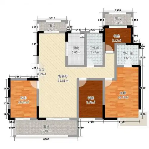 东正颐和府4室2厅2卫1厨165.00㎡户型图