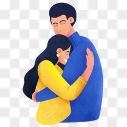 手绘卡通情侣拥抱免抠素材