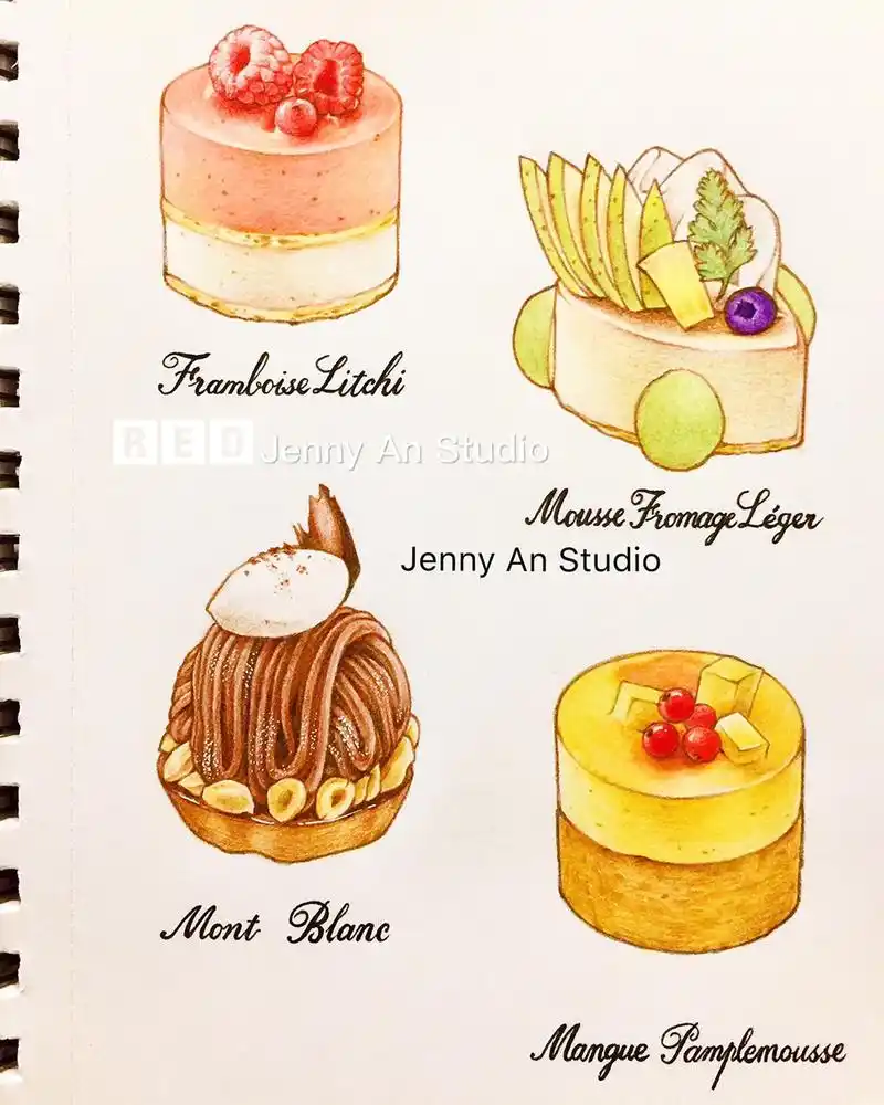 少女情怀总是离不开的小蛋糕(4)彩铅手绘芒果慕斯蛋糕_面包甜点_美食