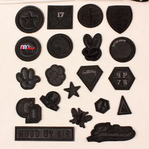 热销羽绒服破洞修补贴自粘 黑色_自粘黑色皮衣补贴衣服团补丁贴pu皮革