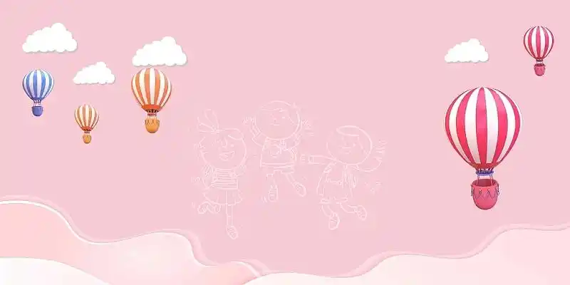 粉色卡通热气球61六一儿童节展板背景61六一儿童节背景