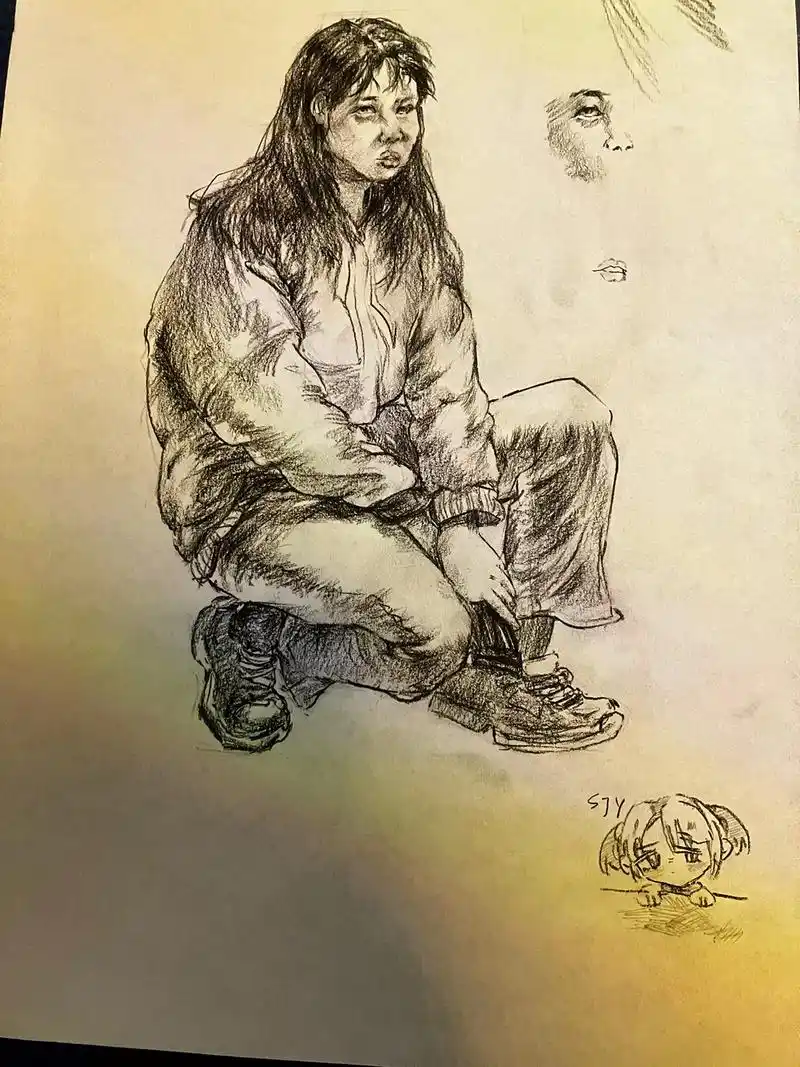 素描人物 #作品欣赏  美术生随手画 - 抖音