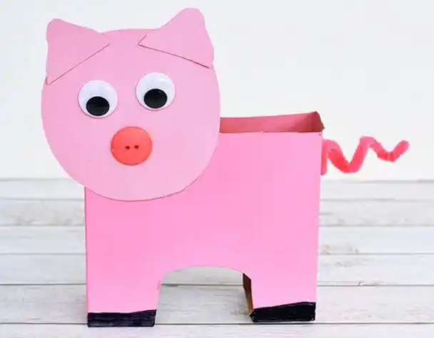 小班环保手工纸盒子废物利用制作粉红猪步骤图解