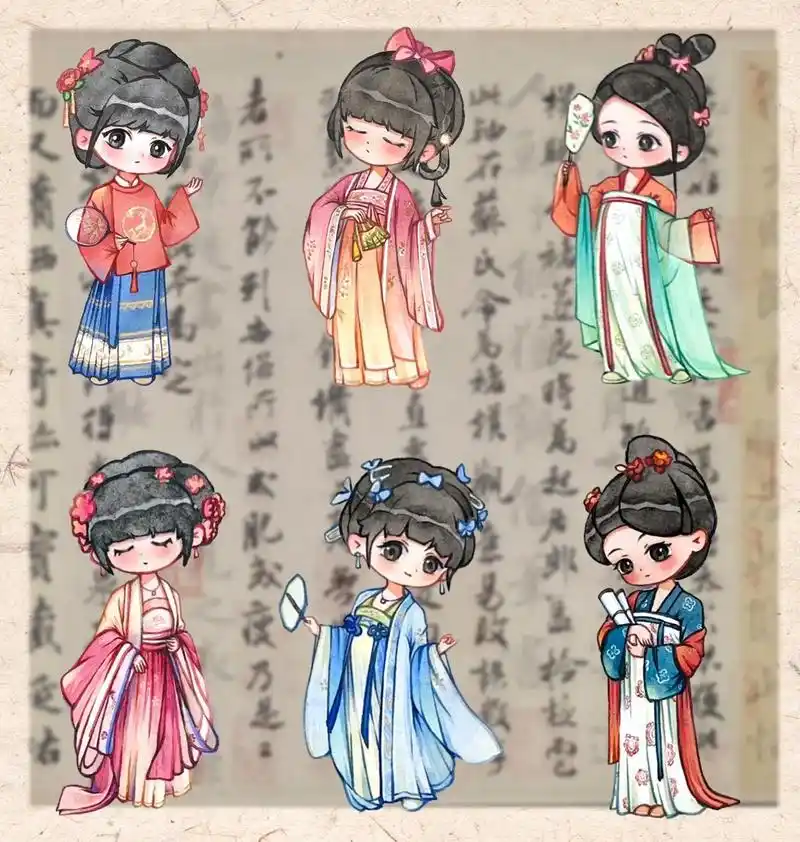 最近直播画的一些q版古风人物.水彩手绘q版古风人物 #古风人 - 抖音