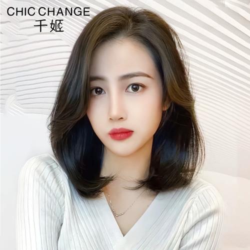 千姬假发短发女八字刘海全真人发圆脸发型真发头套自然减龄锁骨发