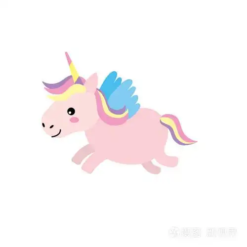 可爱的独角兽与喇叭和翅膀设计vecto插图