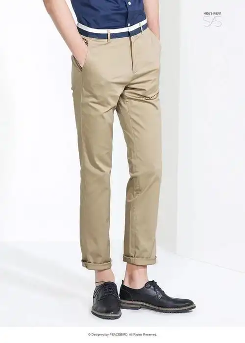 太平鸟男装裤子 卡其色直筒韩版中腰修身常规休闲裤b1gb42716-tmall.