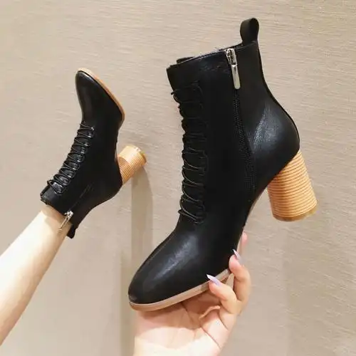 杨幂同款显脚小马丁靴女英伦风系带粗跟短靴女百搭秋冬季2019新款