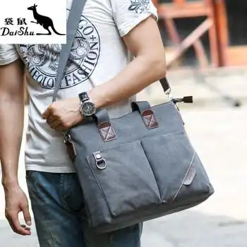 袋鼠kangaroo手提包男帆布包公文包男休闲商务大容量男士包包单肩斜挎