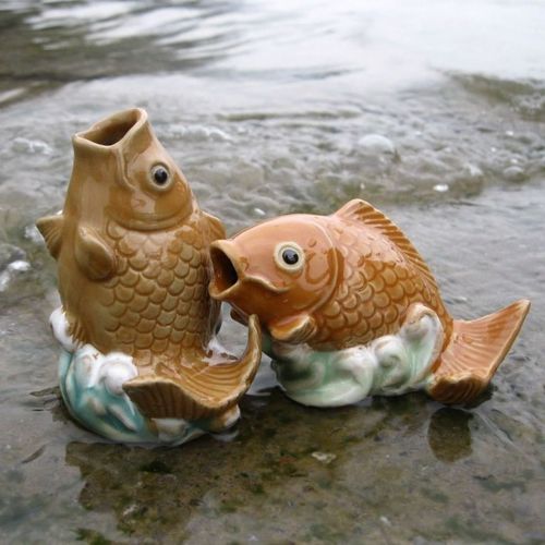 吸水石假山陶瓷配件流水水景大号锦鲤鱼山水盆景配件水族造景摆件