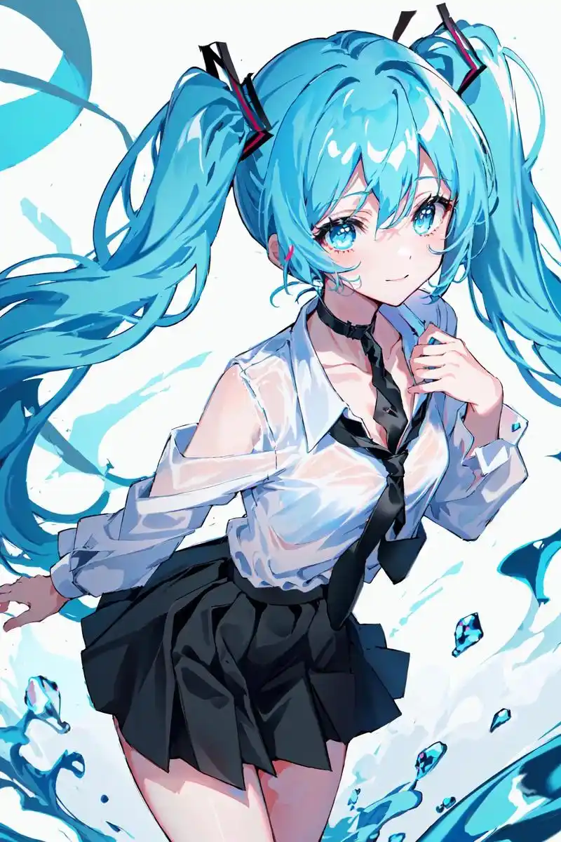 31 ai创作 杂作.简单背景人物特写风格 初音未来 白 - 抖音