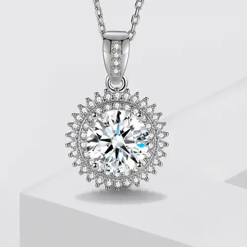 dz105 双圈满钻密镶2克拉仿真钻石大吊坠豪华太阳花莫桑石项坠子