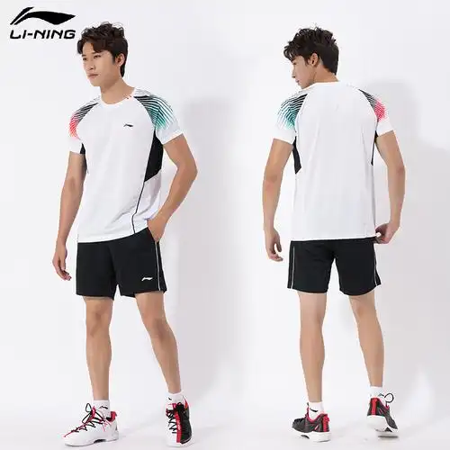 李宁运动套装男子短袖短裤2022新款羽毛球系列速干排汗比赛服上衣