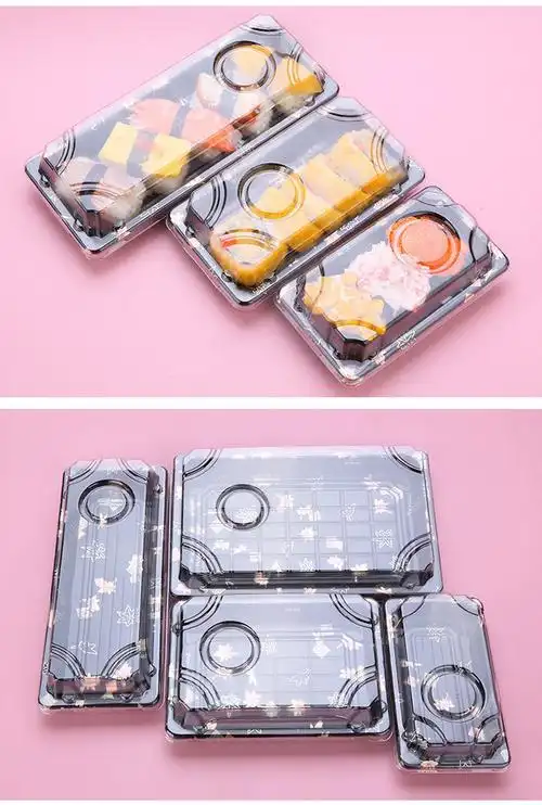 一次性寿司打包外卖盒可视性长方形塑料盒日式刺身三文鱼军舰生鲜