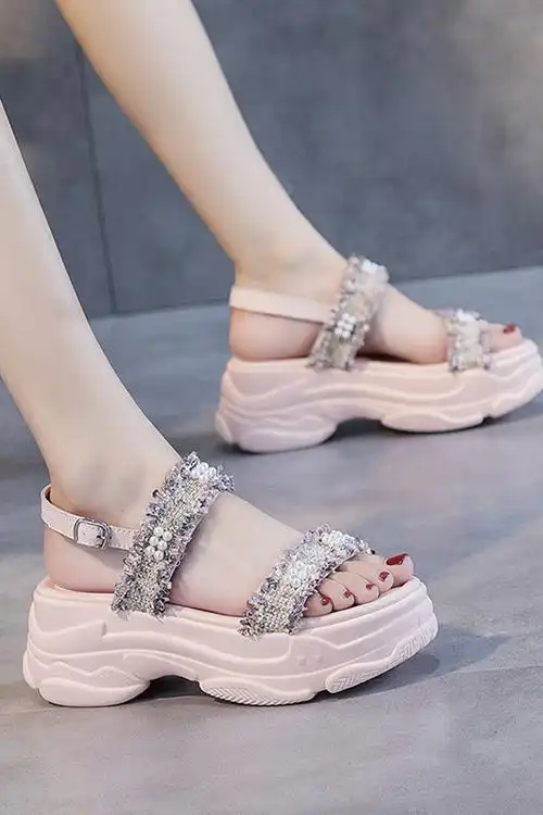 网红松糕厚底凉鞋女2020夏季新款一字带百搭老爹凉鞋女仙女风