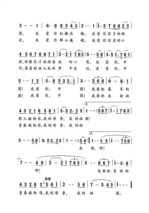 我爱你中国(老人适用)简谱歌词