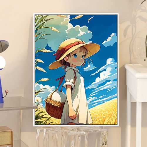 宫崎骏的夏天卡通动漫填充diy数字油画手绘填色油彩画手工装饰画