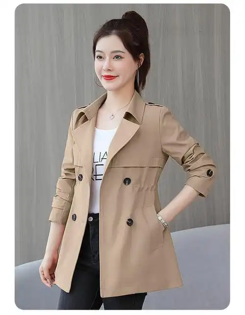 短外套女春款2022短外套风衣女秋季韩版收腰显瘦矮个子女士外套米白色
