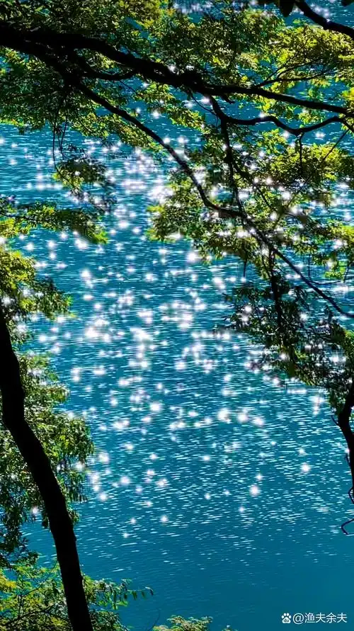 九寨沟火花海  阳光洒在瀑布上,水花闪着金光,仿佛是大自然自己的笑容